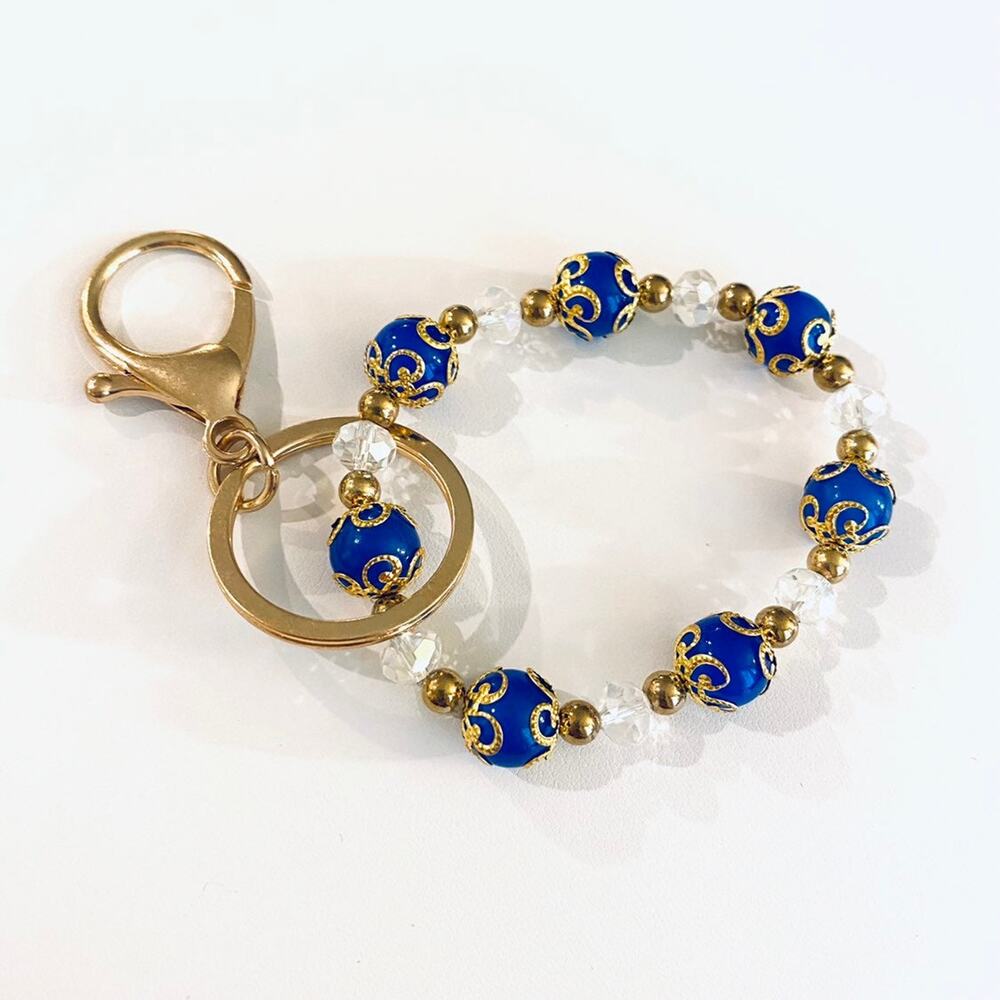 Blue Glass Bead Bracelet Keyring